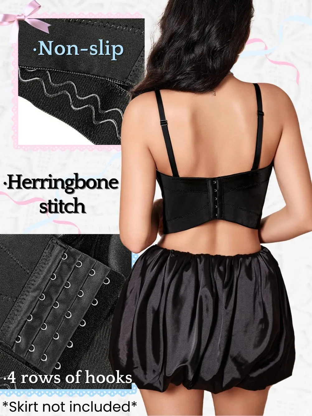 Cute Bow Corset, Detachable Strap as Tube Tops, Birthday Concert Crop Tank, Sexy Bustier For Women