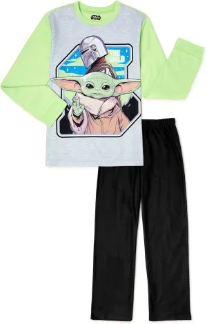 Disney Little Boys Star Wars Baby Yoda 2 Piece Pajamas Sleep Set (4-5) Green