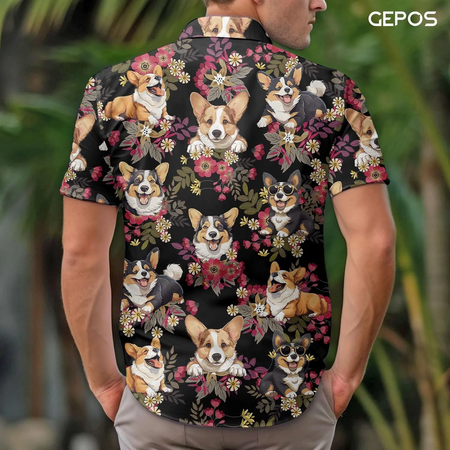 Dog Print Button Shirt, Dog Lover Summer Hawaiian Shirt, for Pet Owners