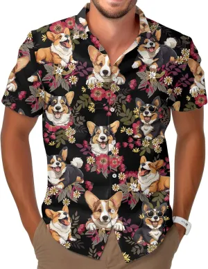 Dog Print Button Shirt, Dog Lover Summer Hawaiian Shirt, for Pet Owners