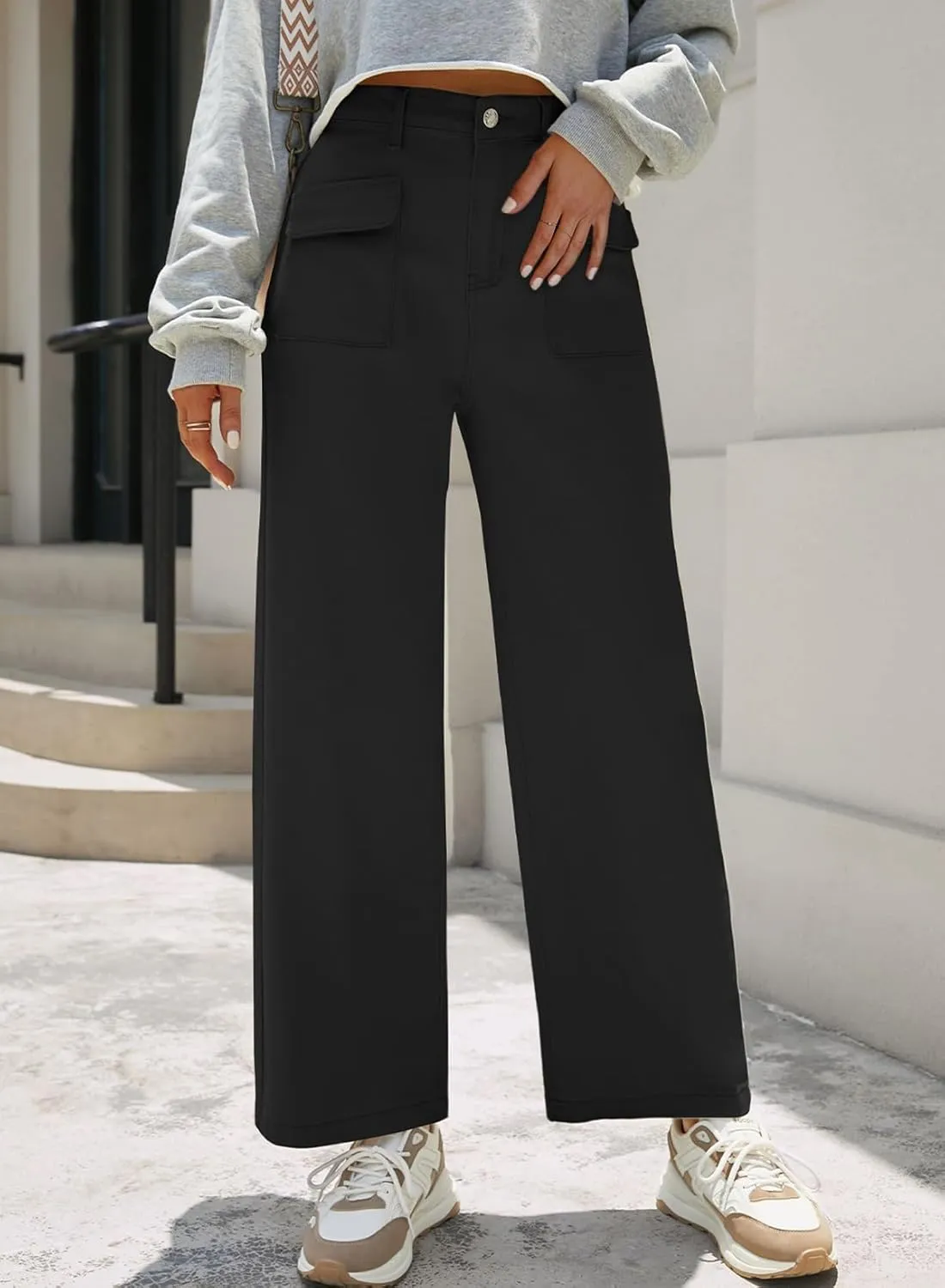 Dokotoo Womens Cargo Pants Women Baggy Wide Leg High Waist Casual Pants Jean Stretch Pants
