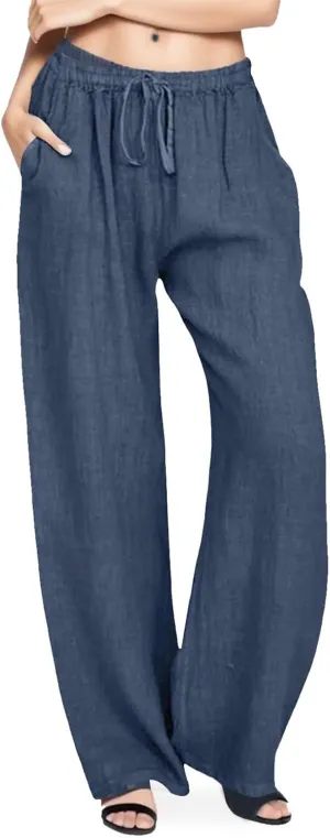 Drawstring Pants for Womens Solid Color Trousers Summer Causal Loose Fit Cotton Wide Leg Comfy Lounge Pants with Pockets