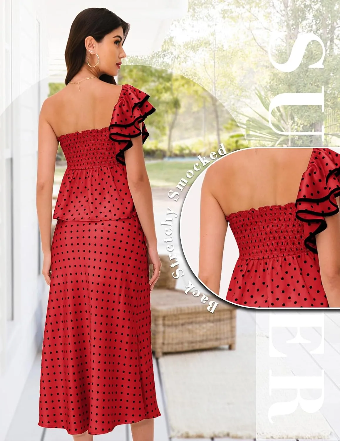 DRESSTELLS Women's 2 Piece Skirt Sets Summer Polka Dot Outfits Smocked Tops and Long Skirt 2025