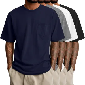 Ficerd 4 Pack Mens Big and Tall Shirts, Short Sleeve Pocket Tee Heavyweight Crew Neck Cotton Tops Loose Fit Casual T Shirt