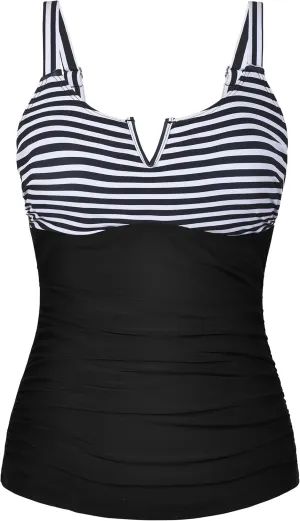 Firpearl Women Underwire Tankini Top Only V Wire Modest Swimsuits Ruched Tummy Control Bathing Suit Tops