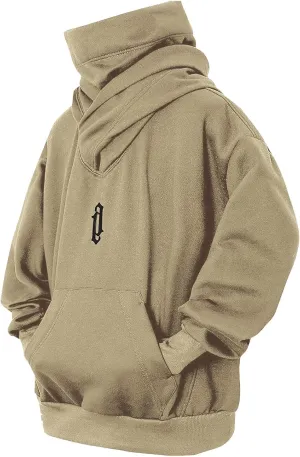 Fleece Hoodies for Men Cowl Neck Sweatshirts Casual Pullover Fall Winter Loose Fit Tops with Embroidery