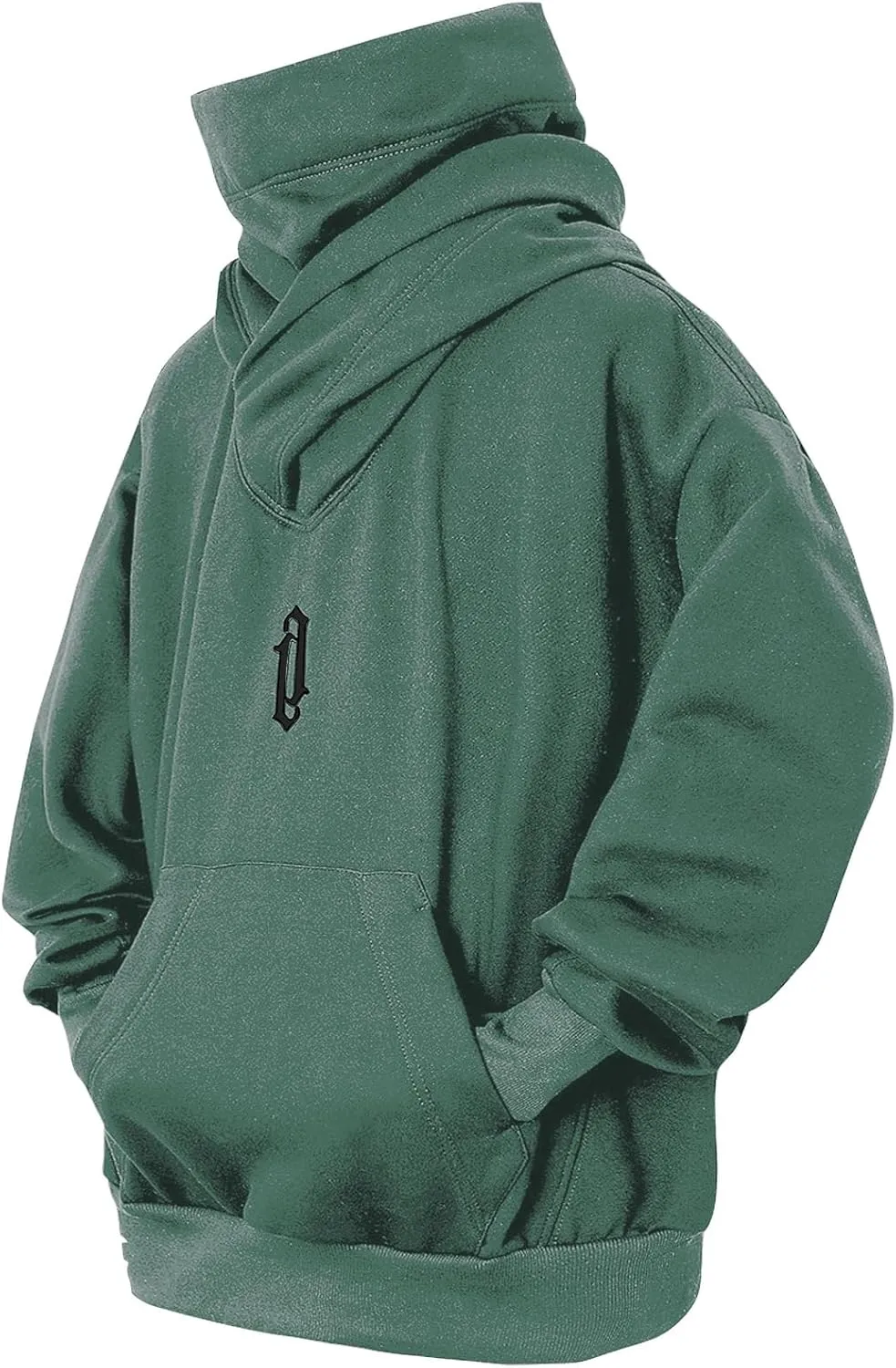 Fleece Hoodies for Men Cowl Neck Sweatshirts Casual Pullover Fall Winter Loose Fit Tops with Embroidery