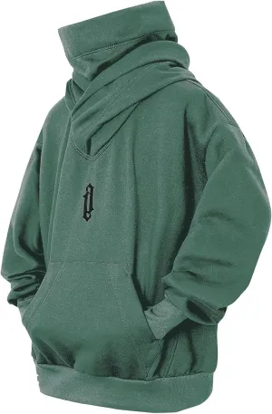 Fleece Hoodies for Men Cowl Neck Sweatshirts Casual Pullover Fall Winter Loose Fit Tops with Embroidery