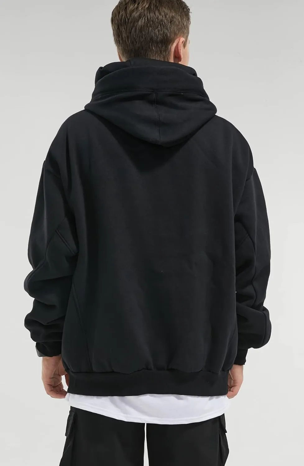 Fleece Hoodies for Men Cowl Neck Sweatshirts Casual Pullover Fall Winter Loose Fit Tops with Embroidery