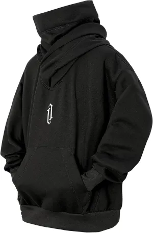 Fleece Hoodies for Men Cowl Neck Sweatshirts Casual Pullover Fall Winter Loose Fit Tops with Embroidery