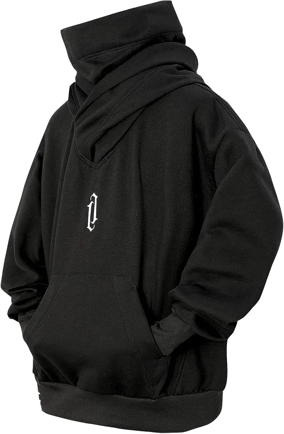 Fleece Hoodies for Men Cowl Neck Sweatshirts Casual Pullover Fall Winter Loose Fit Tops with Embroidery