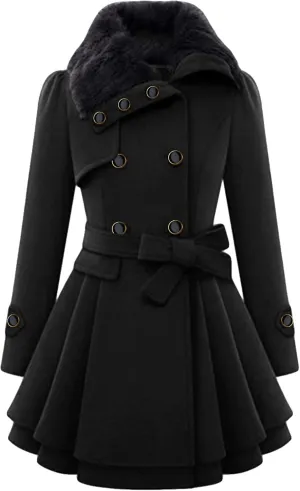 FLITAY Womens Trench Plus Size Casual Pea coat with Belt Hooded Checkered Double Breasted Coat