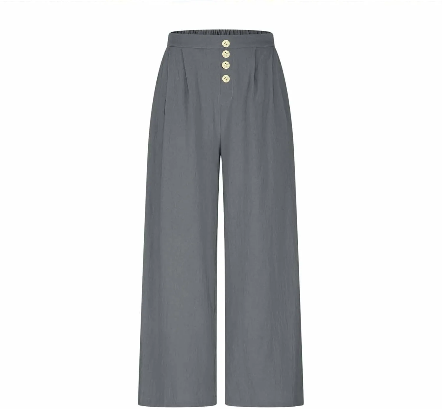 Flowy Pants for Women Summer Cotton Linen Wide Leg Palazzo Pants Beach Casual Button Down Trouser with Pockets