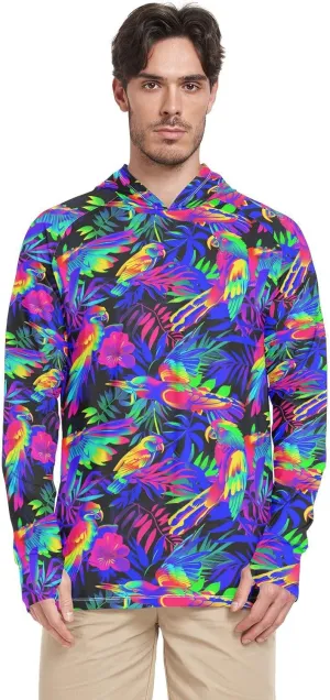 Fluorescent Bird Mens Sun Protection Hoodie Long Sleeve Fishing Shirt UPF 50  Quick Dry Mens Rash Guard Adult Rash Guards camisas para trabajo