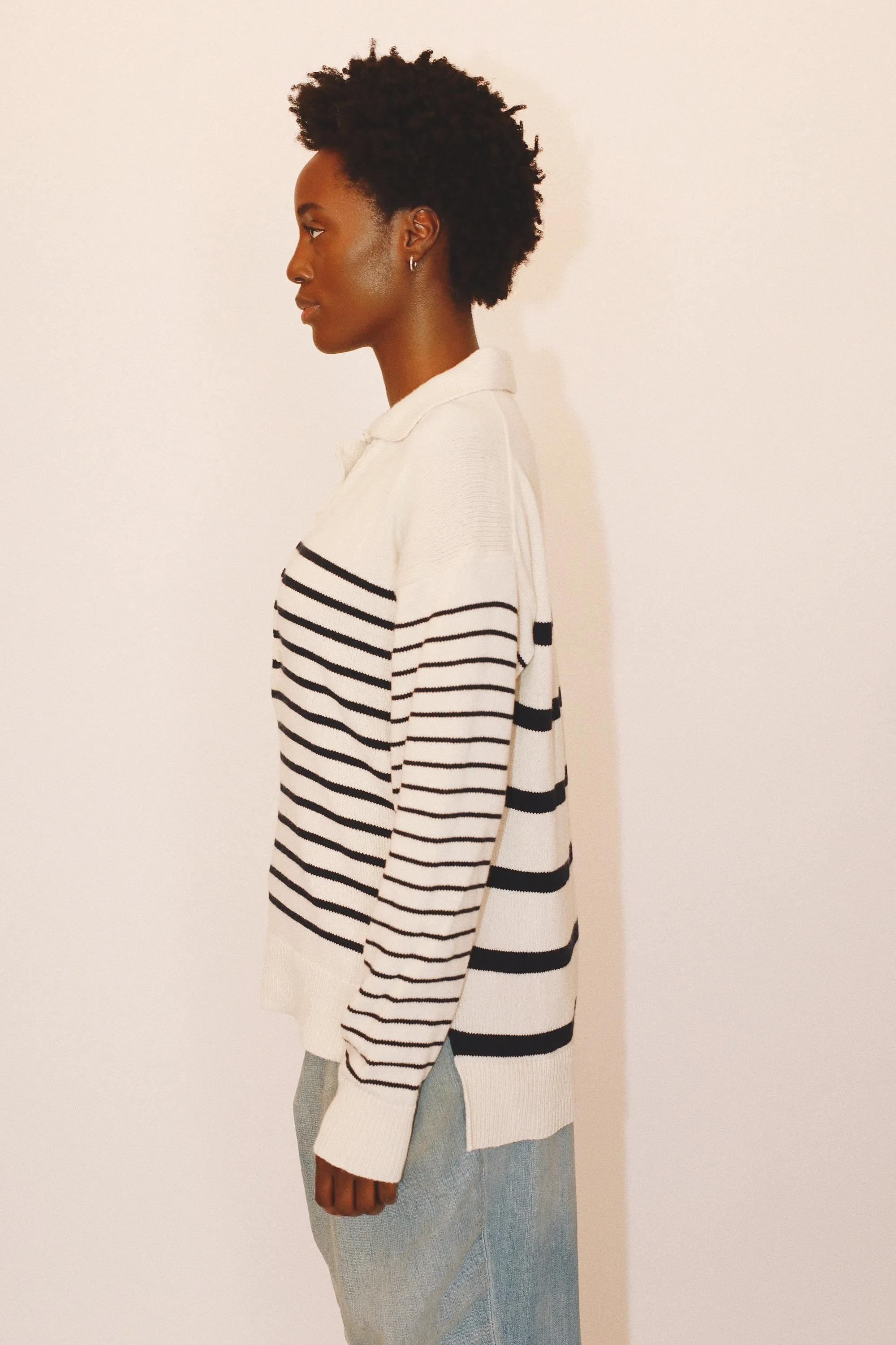 GEORGE COLLAR STRIPED SWEATER - CREAM