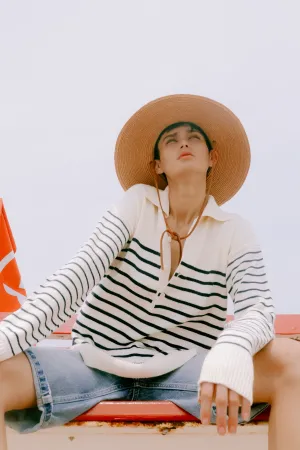 GEORGE COLLAR STRIPED SWEATER - CREAM