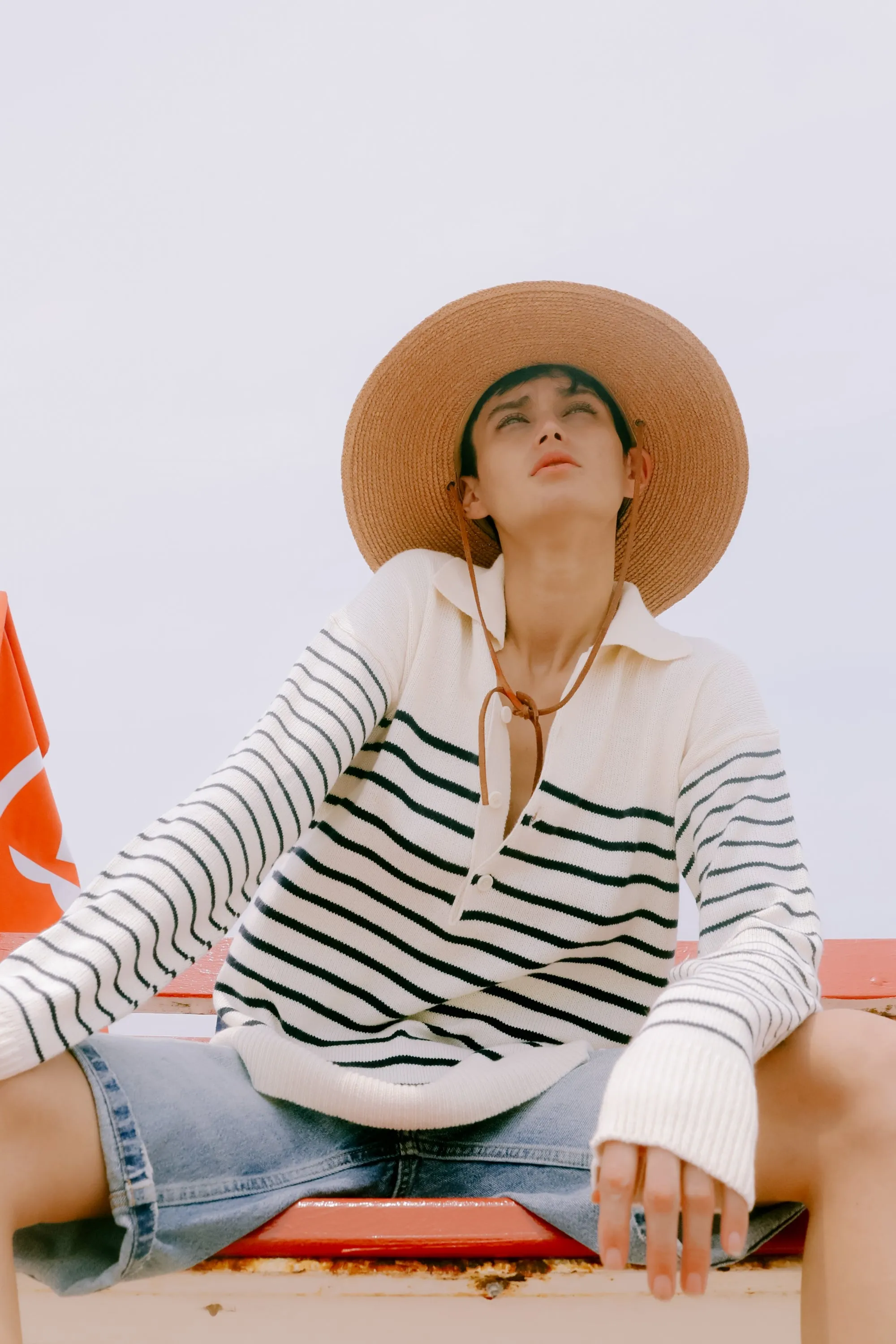 GEORGE COLLAR STRIPED SWEATER - CREAM