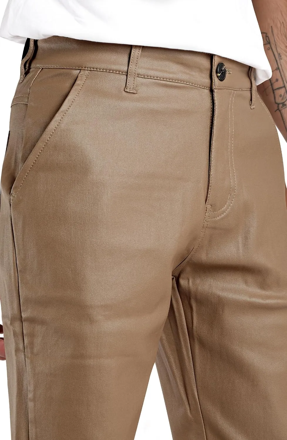 GINGTTO Mens Leather Bell Bottoms Slim Fit 70s Disco Flare Stacked Pants for Men