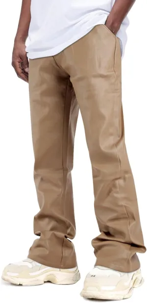 GINGTTO Mens Leather Bell Bottoms Slim Fit 70s Disco Flare Stacked Pants for Men