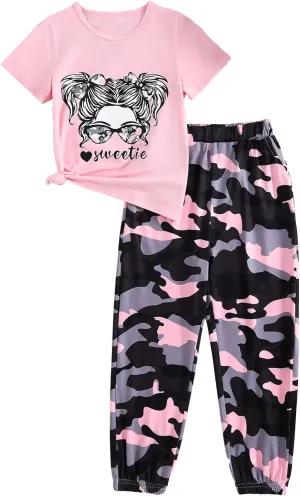 Girl Clothes Cute Cool Girl Tops Splicing Pants 2 Piece Girls Summer Outfits 6-14 Years