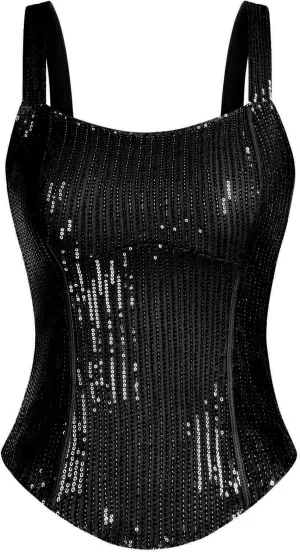 GRACE KARIN Sequin Tank Tops for Women Bustier Corset Top Sparkle Sexy Slim Camisole Sleeveless Party