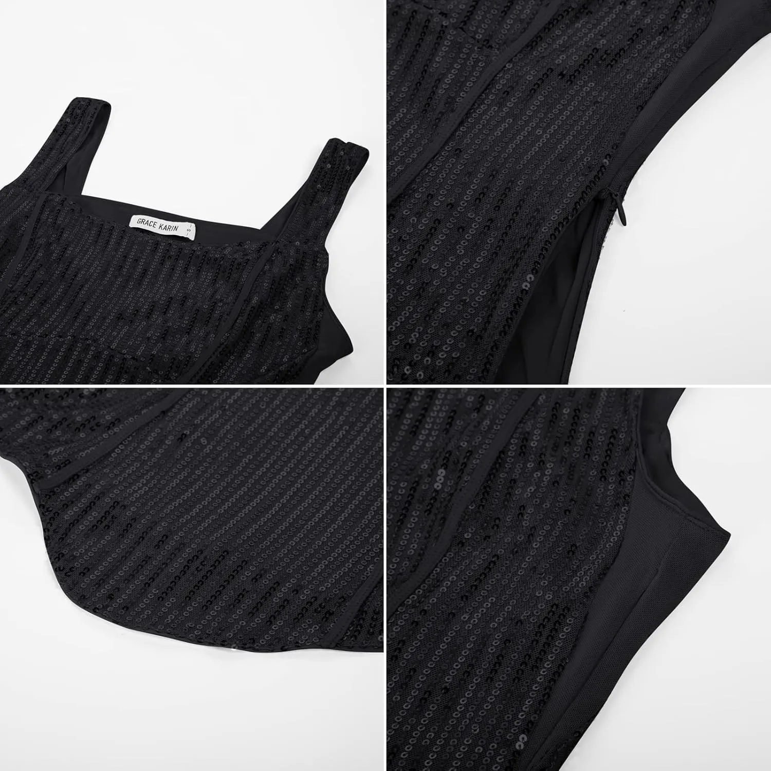 GRACE KARIN Sequin Tank Tops for Women Bustier Corset Top Sparkle Sexy Slim Camisole Sleeveless Party