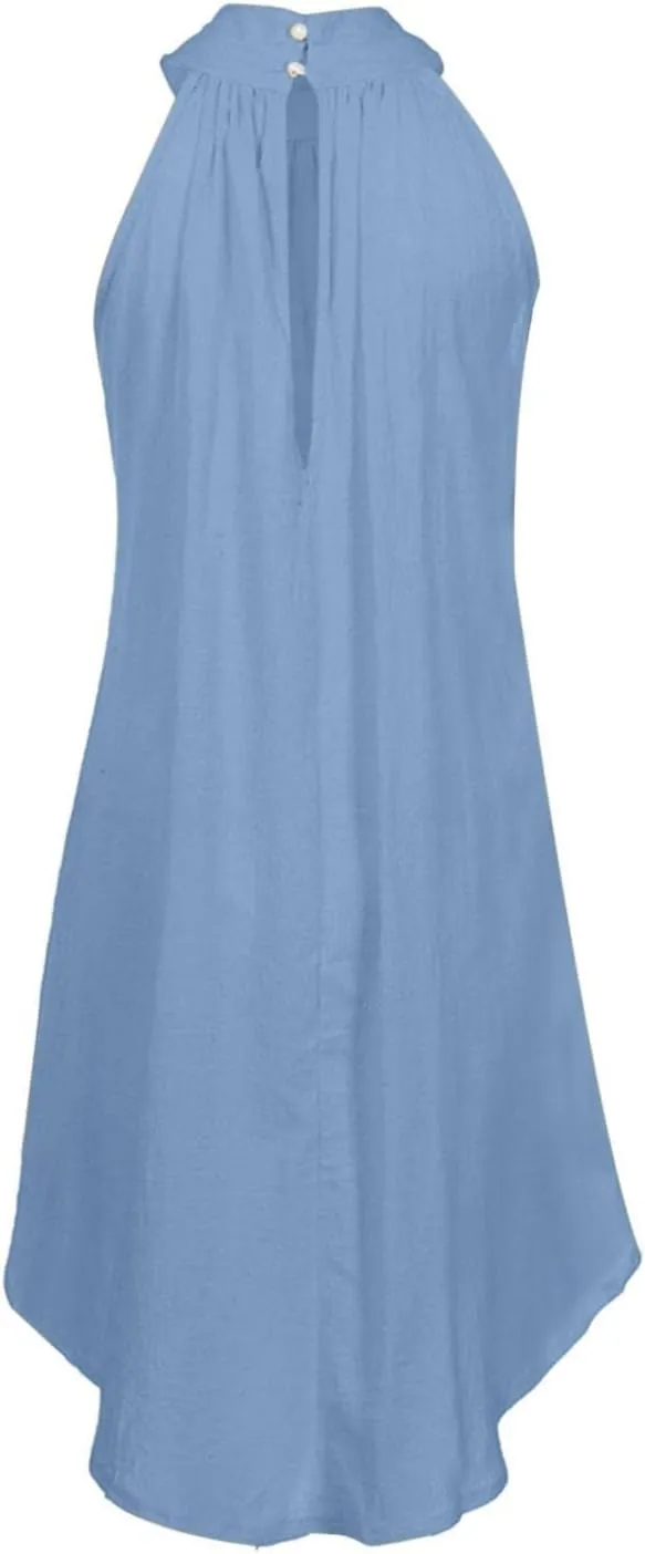 Halter Irregular Summer Dresses for Women Holiday Beach Sleeveless Party Dress Sexy Hem Mini Dress Plain Solid Sundress