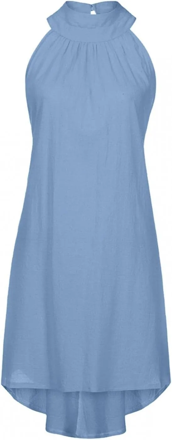 Halter Irregular Summer Dresses for Women Holiday Beach Sleeveless Party Dress Sexy Hem Mini Dress Plain Solid Sundress