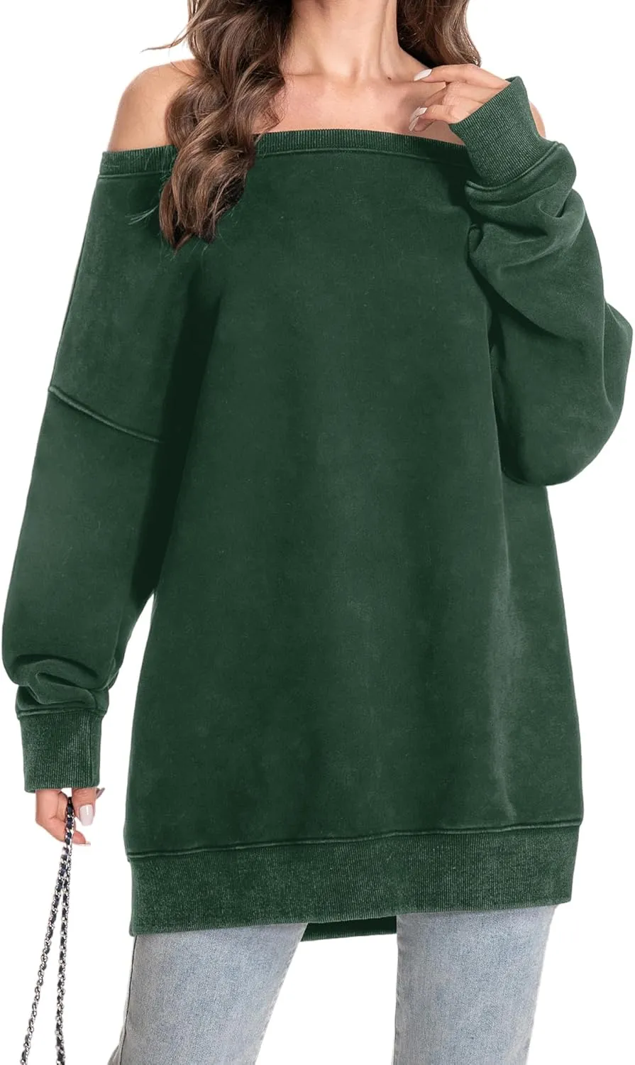 Hatant Womens Off the Shoulder Oversized Sweatshirts One Shoulder Sweatshirts for Women Fashion Hoodies Pullover Sweater Tops