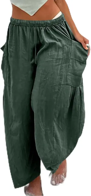 High Waist Baggy Cargo Linen Pants Women Pocket Fashion Casual Straight Wide Leg Y2K Cargo Pants Baggy Pant Plus Size
