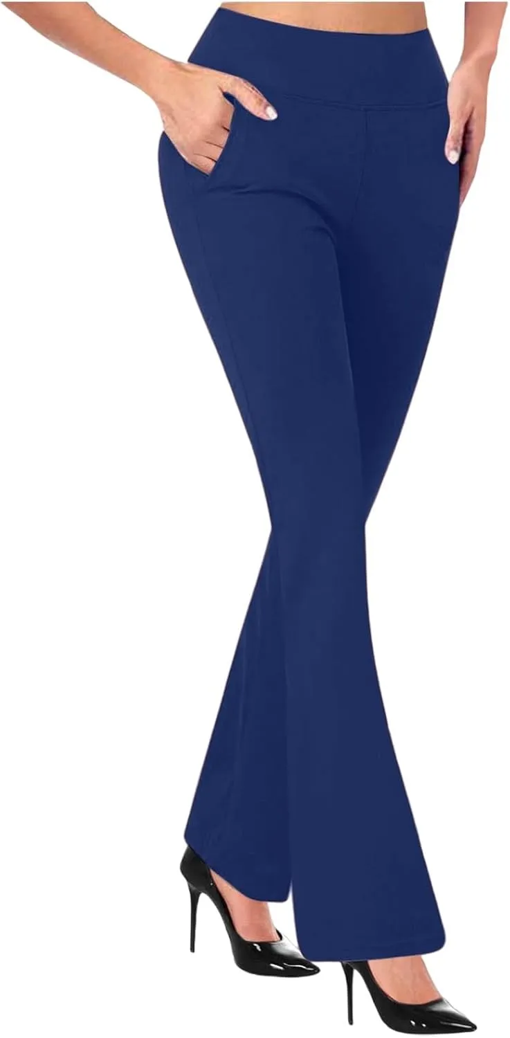 High Waisted Dress Pants for Women Stretchy Straight Leg Pant Work Trouser Business Office Casual Slacks with Pockets