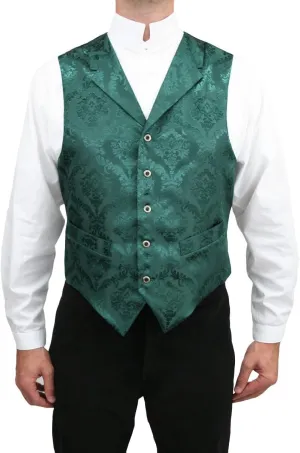 Historical Emporium Men's Satin Jacquard Formal Suit Vest, Victorian Edwardian Tuxedo Dress Waistcoat