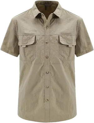 Hot Tactical Hiking Shirts Men Long Sleeve Cargo Work Shirt Summer Outdoor Quick-Dry Military Camping Hunting Fishing Work Shirt Short-Khaki Asian-M