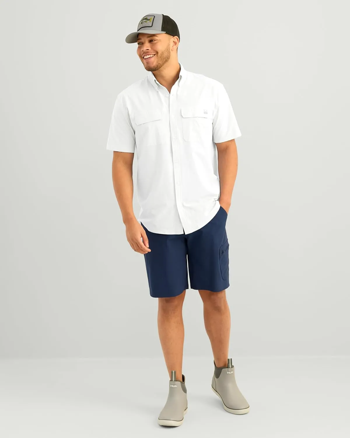 HUK Mens Next Level Solid Short Sleeve Fishing Button Down Shirt for Men