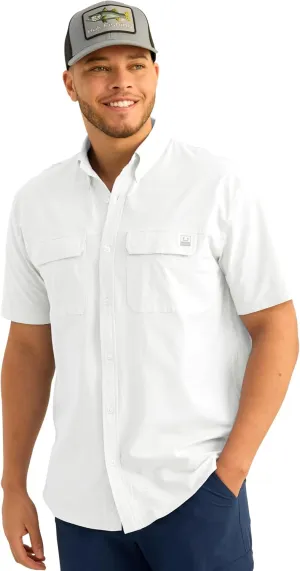 HUK Mens Next Level Solid Short Sleeve Fishing Button Down Shirt for Men