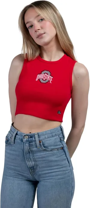 Hype & Vice Cut-Off Tank for Women (Medium) - Ohio State University Top for Women, Cropped Fit Tank, College Shirts for Game Days - Red