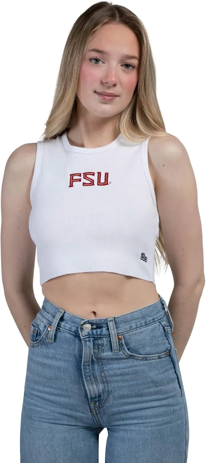 Hype & Vice Cut-Off Tank for Women (Small) - Florida State University Top for Women, Cropped Fit Tank, College Shirts for Game Days - White