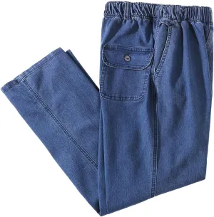 IDEALSANXUN Mens Elastic Waist Loose Fit Denim Pants Casual Solid Jeans Trouser