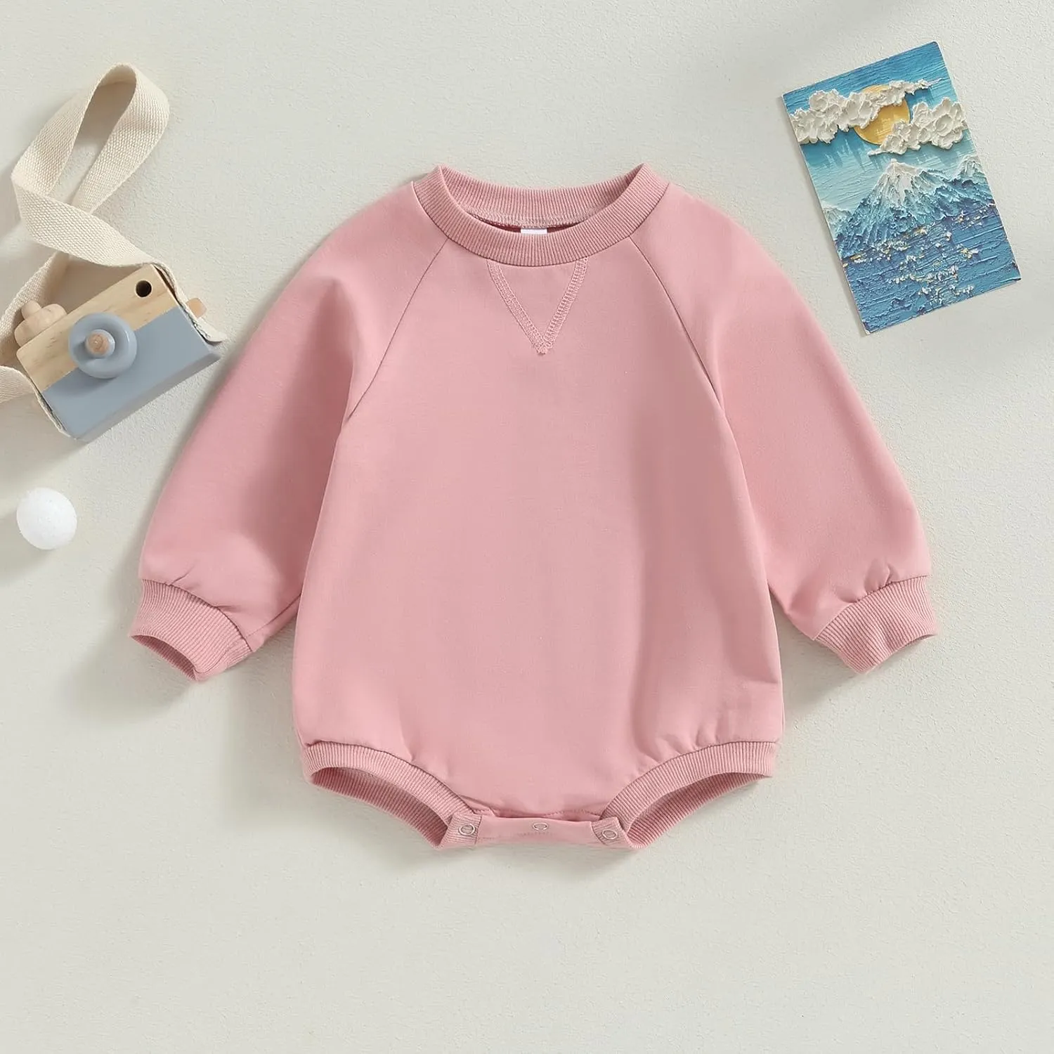 Infant Baby Girl Boy Oversized Sweatshirt Romper Solid Crewneck Sweater Romper Long Sleeve Bubble Bodysuit Tops