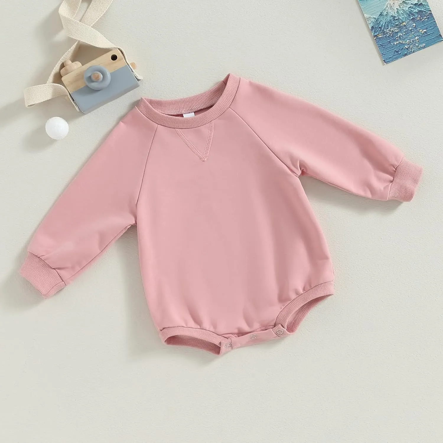 Infant Baby Girl Boy Oversized Sweatshirt Romper Solid Crewneck Sweater Romper Long Sleeve Bubble Bodysuit Tops