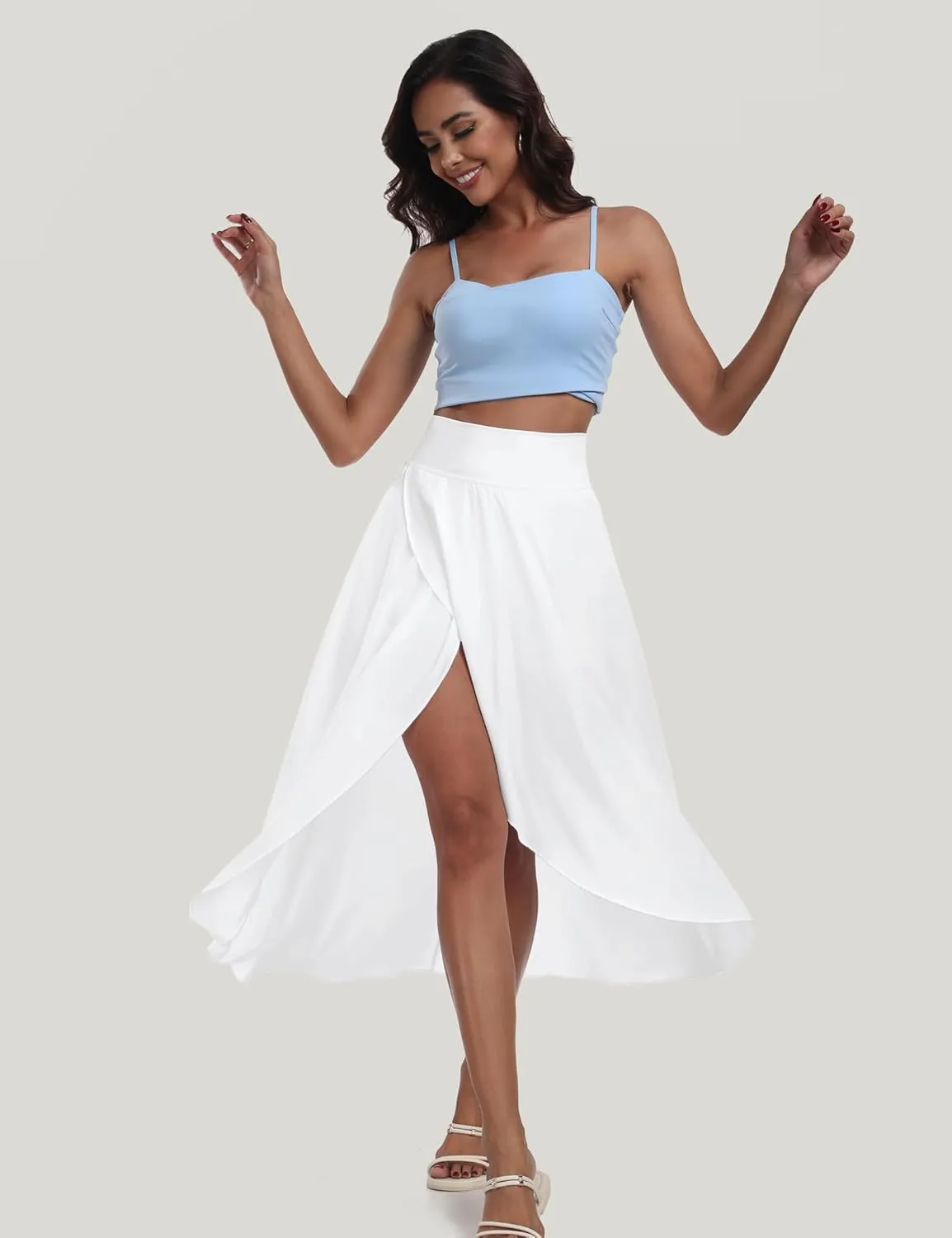 IUGA High Waist Maxi Skirt with Slit Ruffle Wrap Skirt Trendy Flowy Skirts for Women Long Skirts with Shorts Underneath