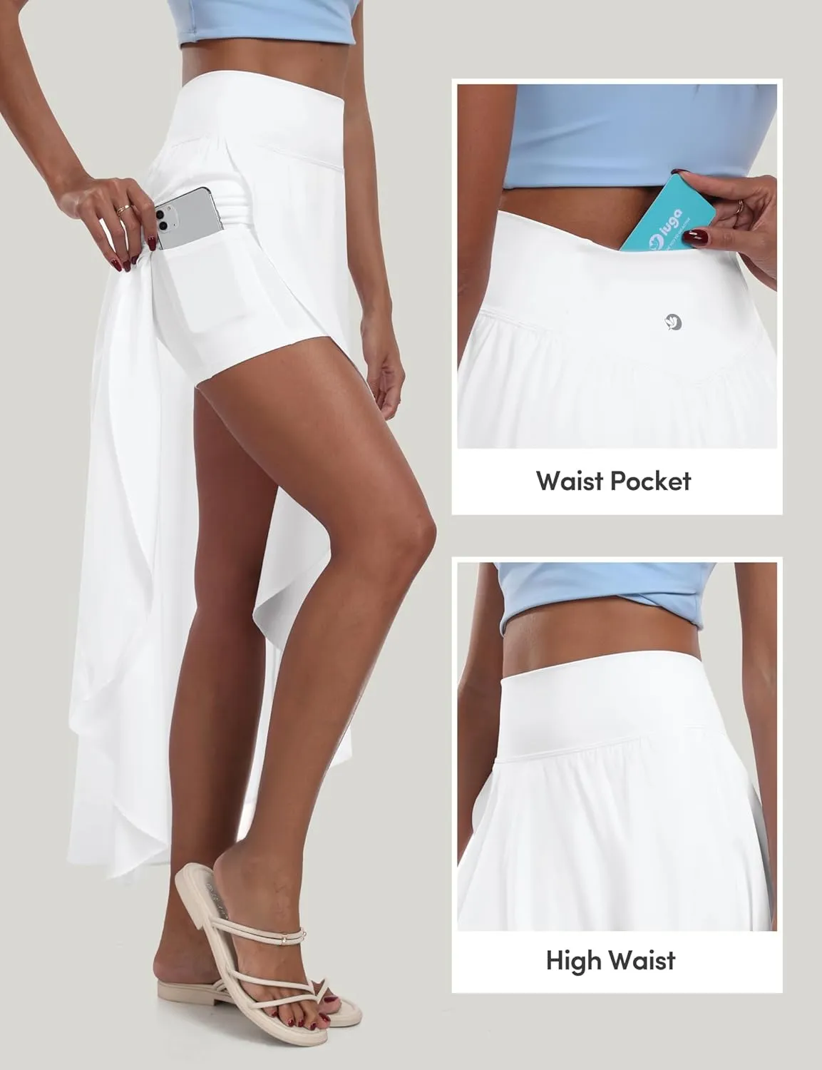 IUGA High Waist Maxi Skirt with Slit Ruffle Wrap Skirt Trendy Flowy Skirts for Women Long Skirts with Shorts Underneath