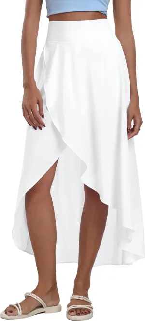 IUGA High Waist Maxi Skirt with Slit Ruffle Wrap Skirt Trendy Flowy Skirts for Women Long Skirts with Shorts Underneath