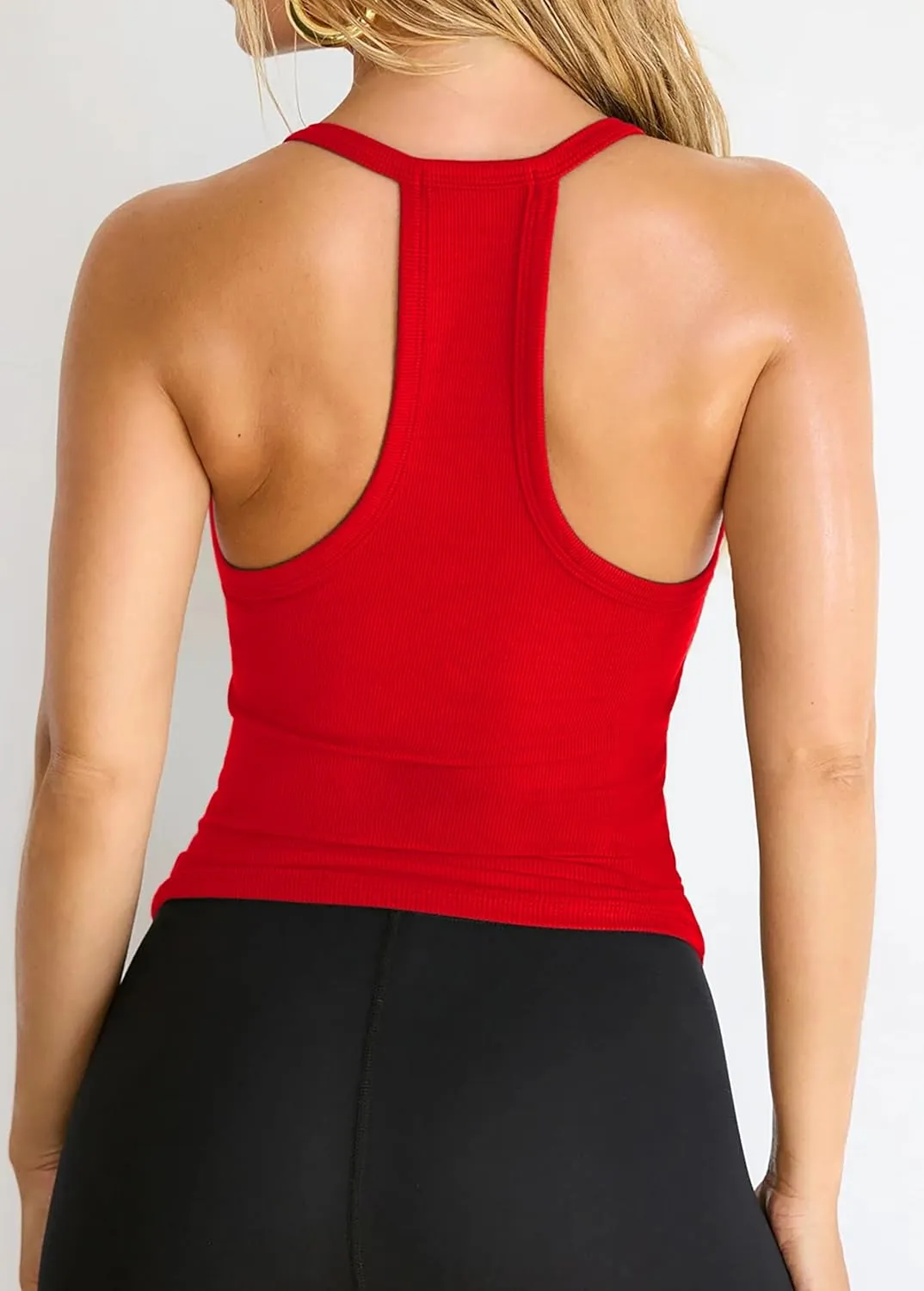 Jar of Love Women's Workout Tank Top with Built-in Shelf Bra-V-Neck Racerback Ribbed Cami for Gym, Yoga, Running