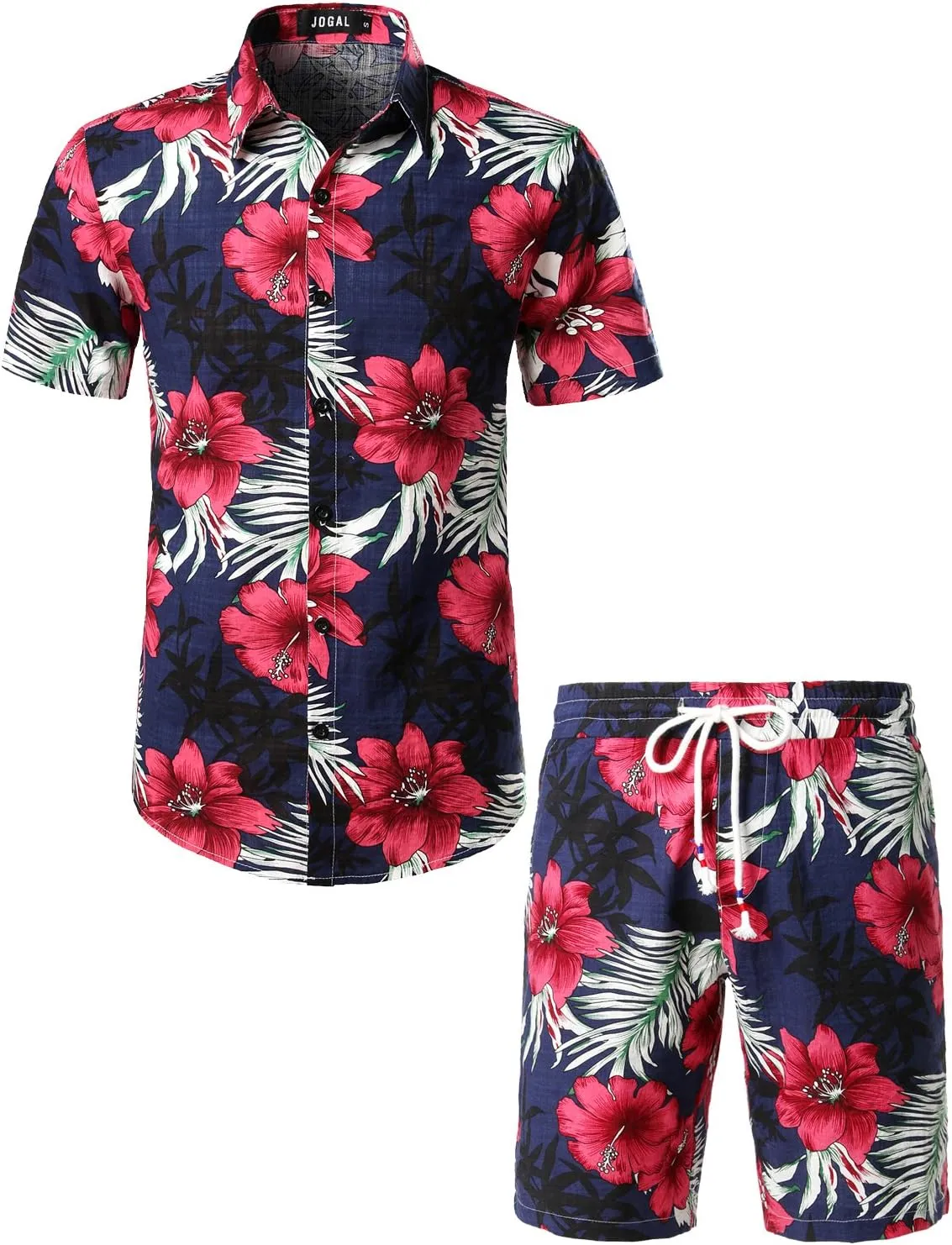 JOGAL Men's Flower Casual Button Down Short Sleeve Hawaiian Shirt Suits