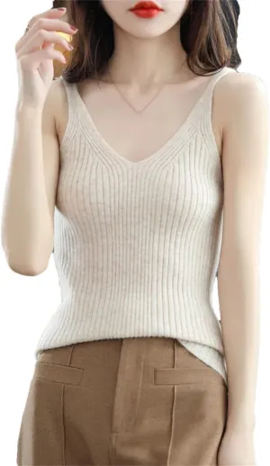 keusyoi Spring Cashmere Vest Women Merino Wool Sweater Knitted Sleeveless Female Pullover Camisole Shirt Tank Tops