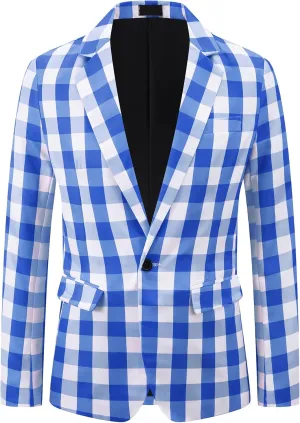 Lars Amadeus Gingham Plaid Blazer for Men's Regular Fit Contrast Color Business Suit Jacket