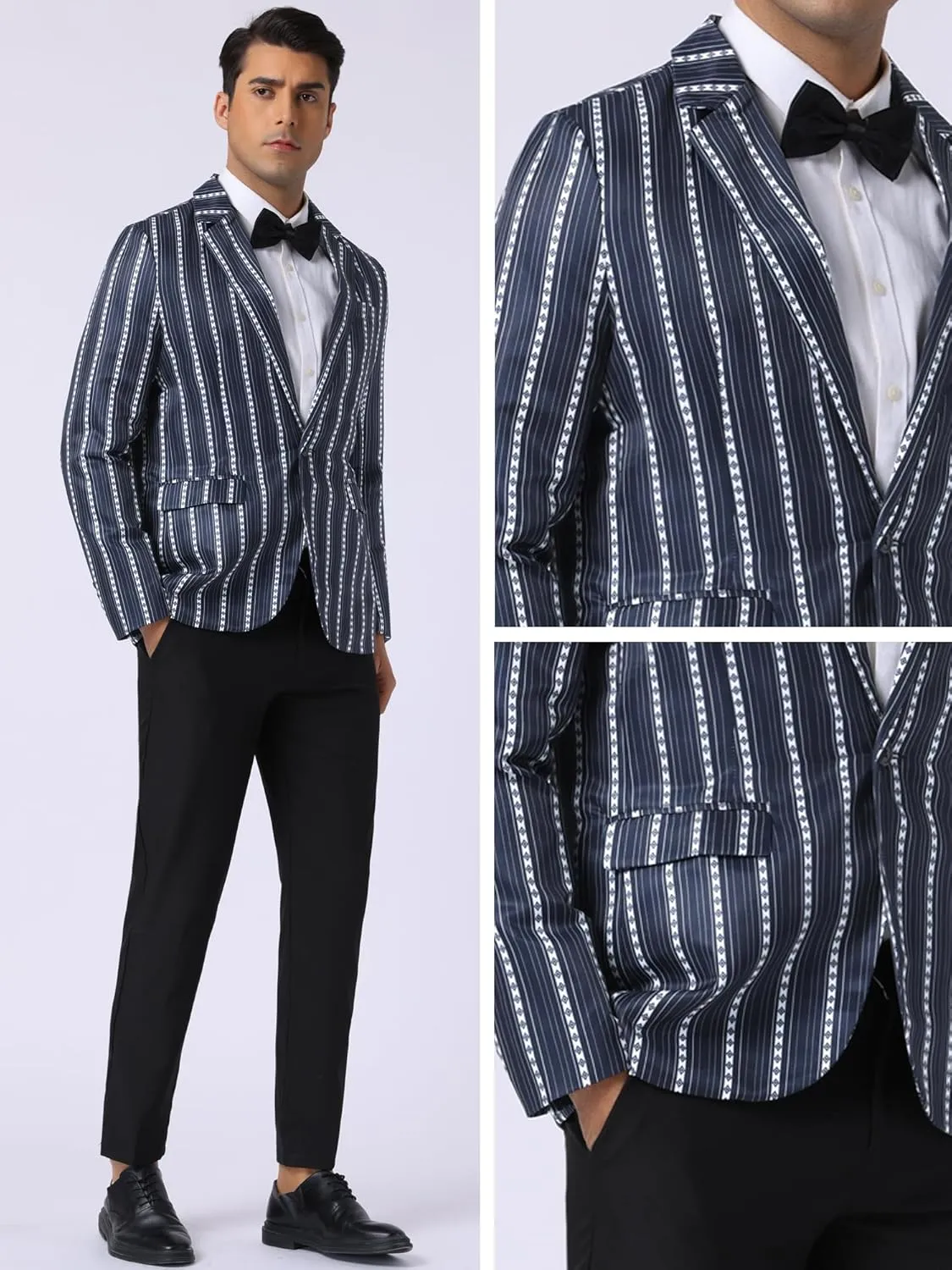 Lars Amadeus Striped Blazer for Men's Single Breasted Contrast Color Retro Sports Coat