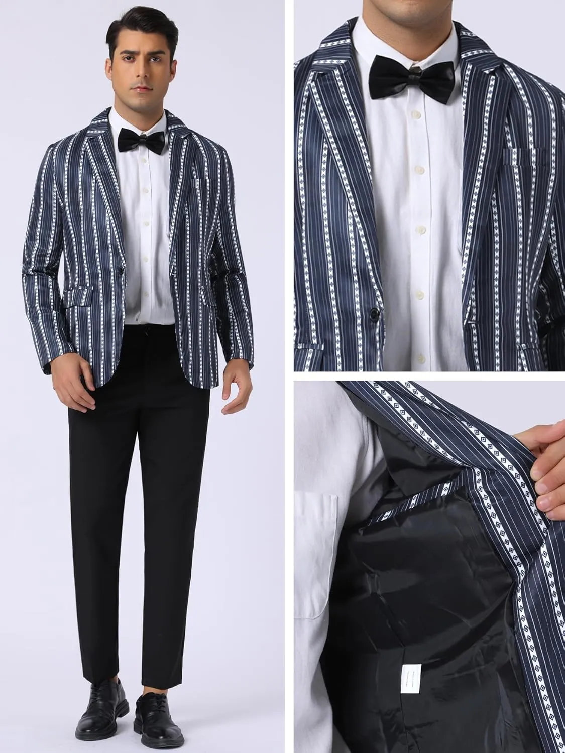 Lars Amadeus Striped Blazer for Men's Single Breasted Contrast Color Retro Sports Coat