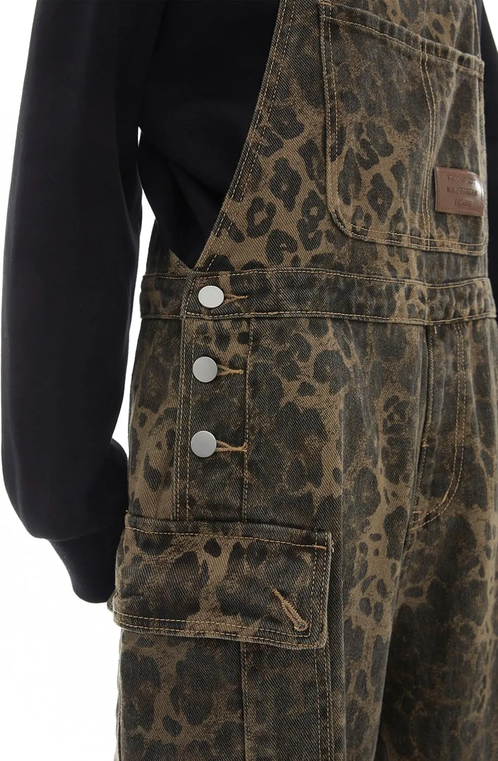 Leopard Print Jeans Denim Jumpsuit Baggy Overalls For Women Y2k Romper Grung Pants Animal Print Pants